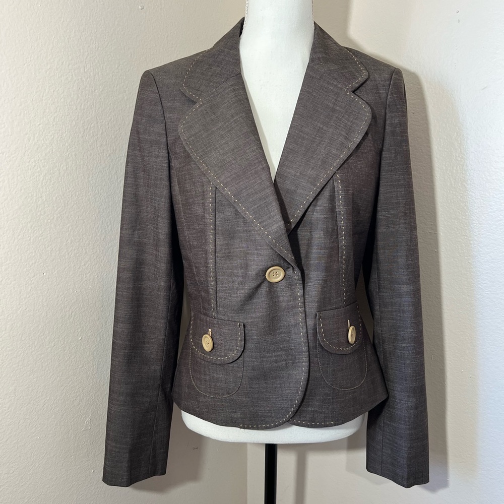 Ann Taylor LOFT Blue Chambray Blazer Stitching 8
